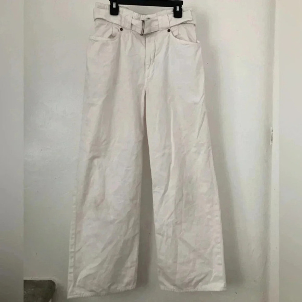 Jean Atelier High Waist Belted Wide Leg Jeans Cropped‎ Size 27 White Wash